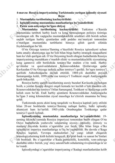 rossiya imperiyasining turkistonda yuritgan iqtisodiy siyosati — DOCX