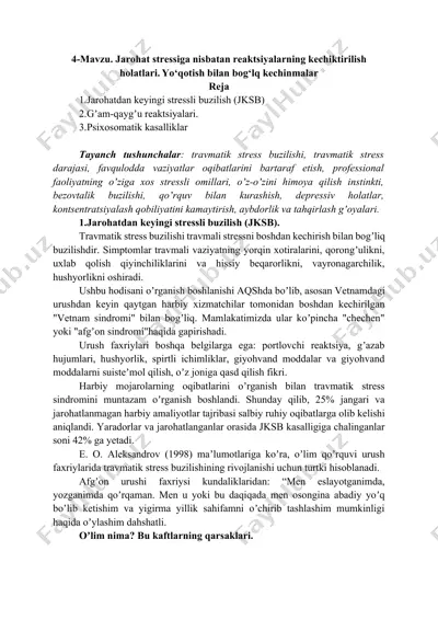 jarohat stressiga nisbatan reaktsiyalarning kechiktirilish holatlari — DOCX