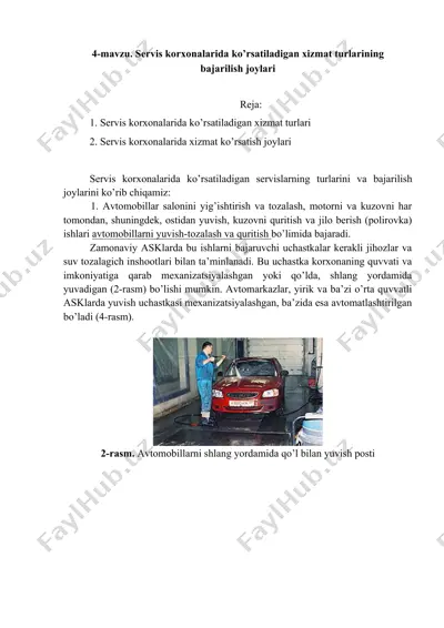 servis korxonalarida ko’rsatiladigan xizmat turlarining bajarilish joylari — DOCX