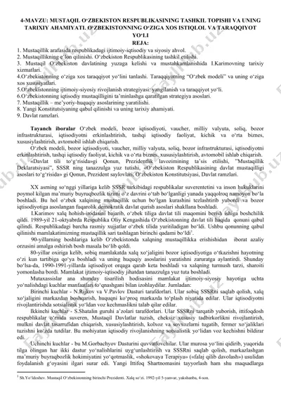 mustaqil o‘zbekiston respublikasining tashkil topishi va uning tarixiy ahamiyati — DOCX
