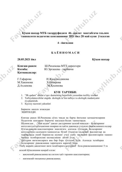 "iлk qadam" davlat o‘quv dasturining bajarilishi yuzasidan taxliliy xisobot — DOCX