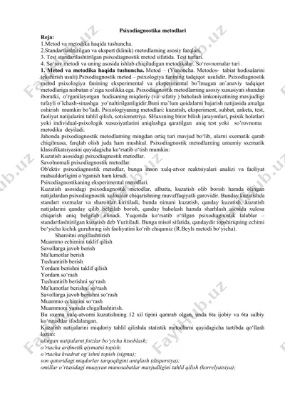 psixodiagnostika metodlari — DOCX