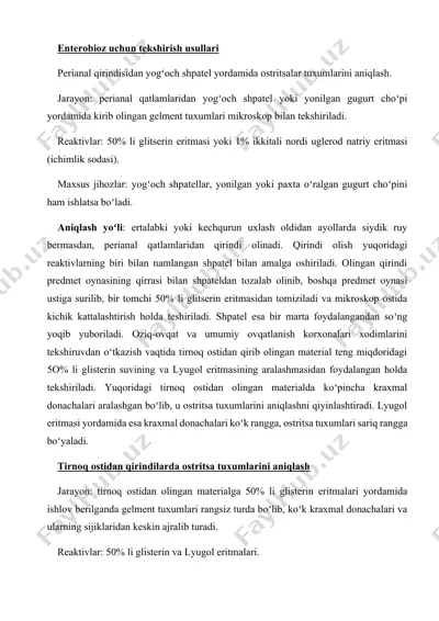 enterobioz uchun tekshirish usullari — DOCX