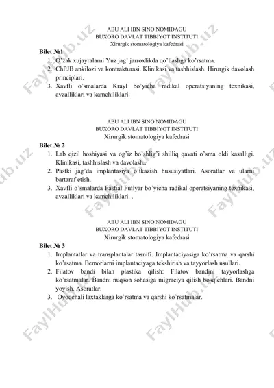 xirurgik stomatologiya biletlari — DOCX