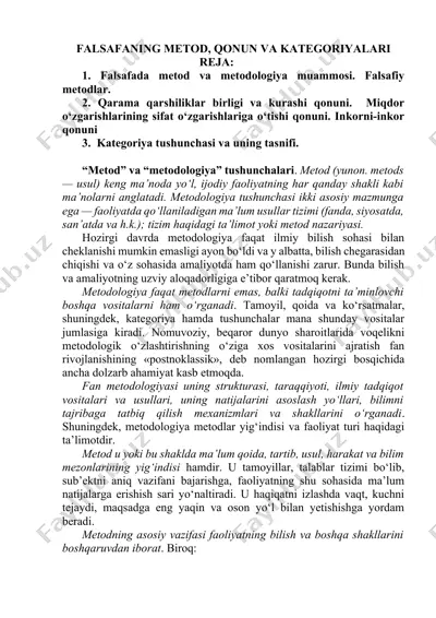 falsafaning metod, qonun va kategoriyalari — DOCX