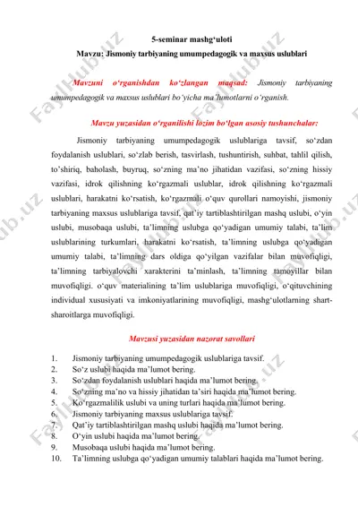 jismoniy tarbiyaning umumpedagogik va maxsus uslublari — DOCX