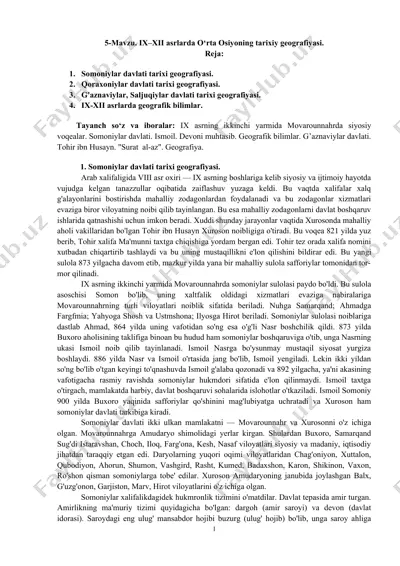 ix–xii asrlarda o‘rta osiyoning tarixiy geografiyasi — DOCX