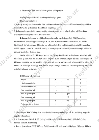 laboratoriya ishi - ikkilik hisoblagichni tadqiq qilish — DOCX