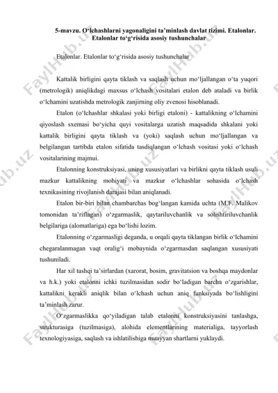o‘lchashlarni yagonaligini ta’minlash davlat tizimi. etalonlar. etalonlar to‘g‘risida asosiy tushunchalar — DOCX