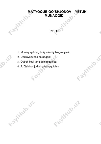 matyoqub qo`shjonov - yetuk munaqqid — DOC
