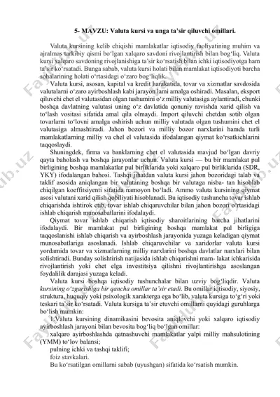 valuta kursi va unga ta’sir qiluvchi omillari — DOCX