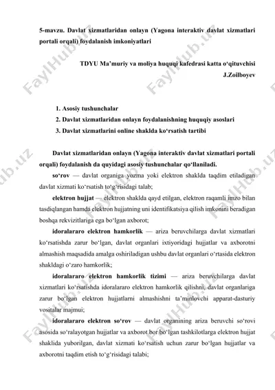 davlat xizmatlaridan onlayn foydalanish imkoniyatlari — DOCX