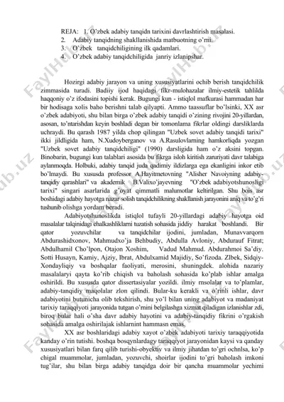 o'zbek adabiy tanqidn tarixini davrlashtirish masalasi — DOCX