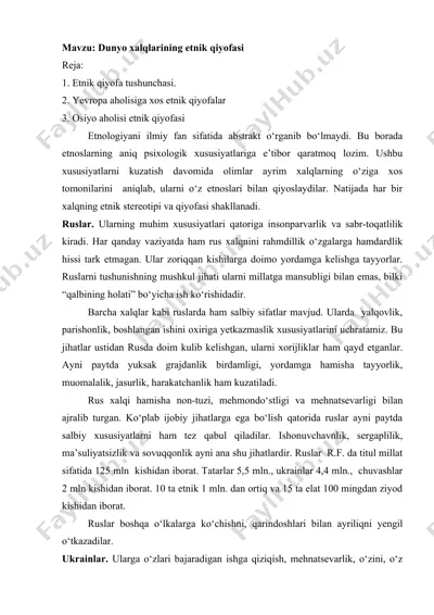 dunyo xalqlarining etnik qiyofasi — DOCX