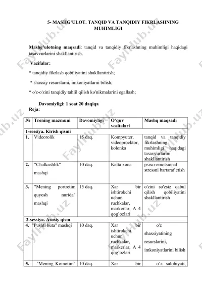 tanqid va tanqidiy fikrlashning muhimligi — DOCX