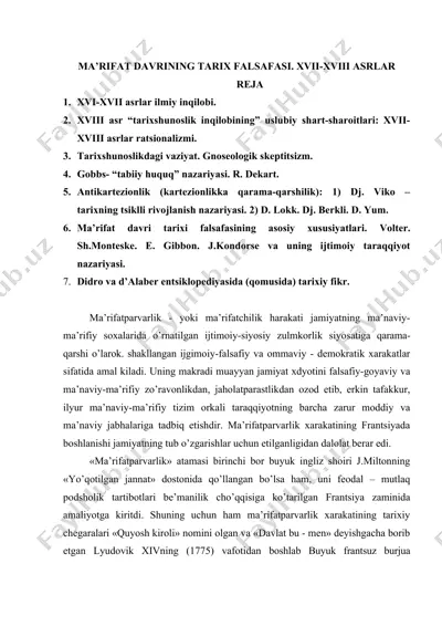 ma’rifat davrining tarix falsafasi. xvii-xviii asrlar — DOCX