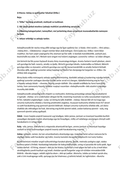 axloq va qadriyatlar falsafasi (etika) — DOCX