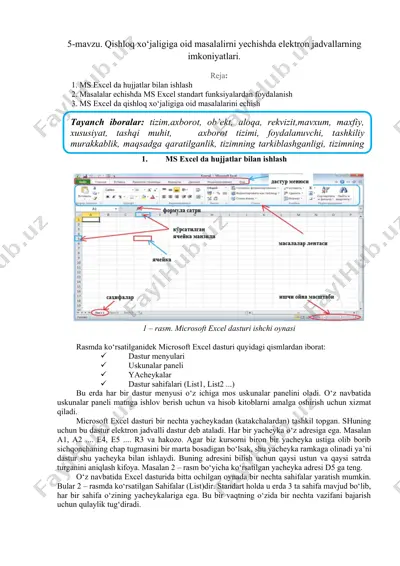 qishloq xo‘jaligiga oid masalalirni yechishda elektron jadvallarning imkoniyatlari — DOCX