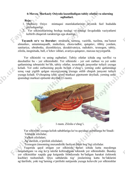 markaziy osiyoda kuzatiladigan tabiiy ofatlar va ularning oqibatlari — DOCX