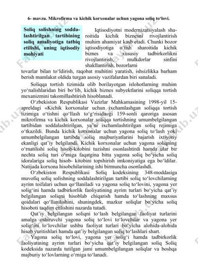 mikrofirma va kichik korxonalar uchun yagona soliq to‘lovi — DOCX