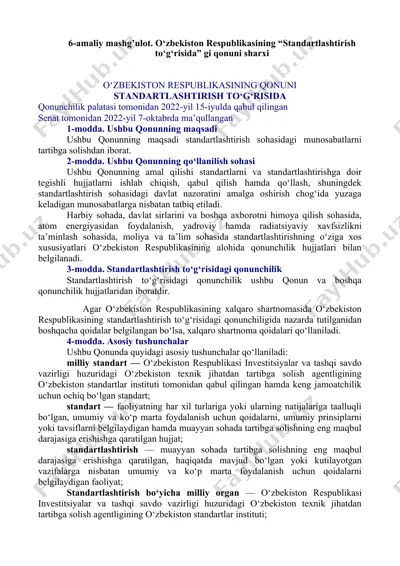 o‘zbekiston respublikasining “standartlashtirish to‘g‘risida” gi qonuni sharxi — DOCX
