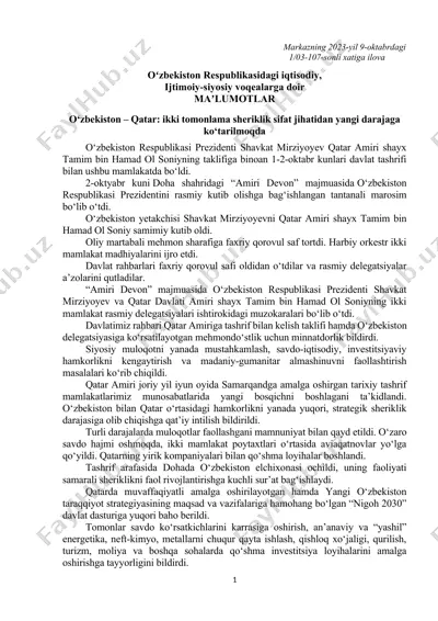 o‘zbekiston – qatar: ikki tomonlama sheriklik sifat jihatidan yangi darajaga ko‘tarilmoqda — DOCX