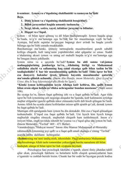 iymon va e’tiqodning shakllanishi va namoyon bo’lishi — DOCX