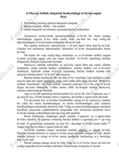 ishlab chiqarish faoliyatidagi to’lovlar oqimi — DOCX