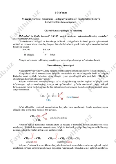 karbonil birikmalar - aldegid va ketonlar — DOCX