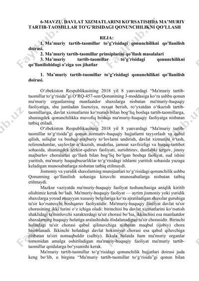 davlat xizmatlarini ko’rsatishda ma’muriy tartib-taomillar to’g’risidagi qonunchilikni qo’llash — DOCX