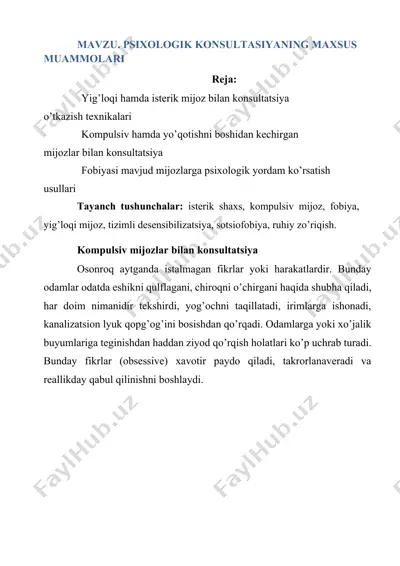 psixologik konsultatsiyaning maxsus muammolari — DOCX