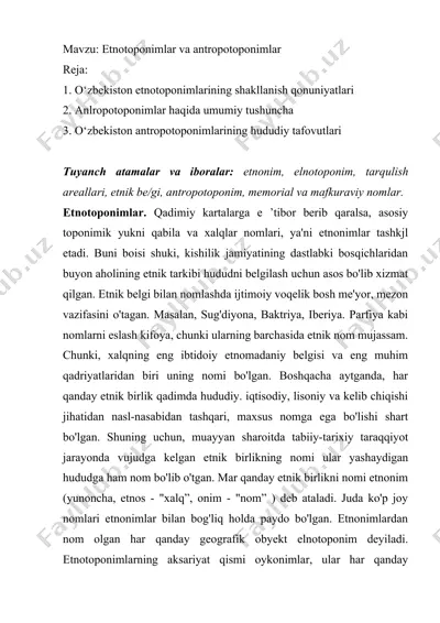 etnotoponimlar va antropotoponimlar — DOCX