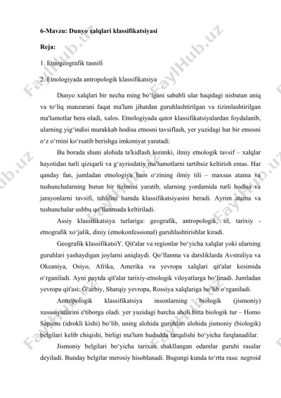 dunyo xalqlari klassifikatsiyasi — DOCX
