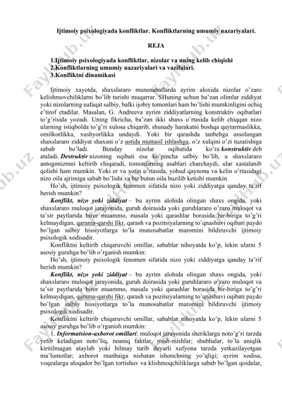 ijtimoiy psixologiyada konfliktlar. konfliktlarning umumiy nazariyalari. — DOCX