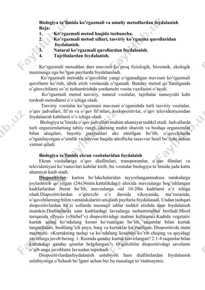 biologiya ta’limida ko’rgazmali va amaliy metodlardan foydalanish — DOCX