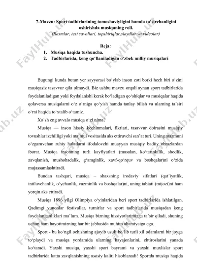 sport tadbirlarining tomoshaviyligini hamda ta’sirchanligini oshirishda musiqaning roli — DOCX