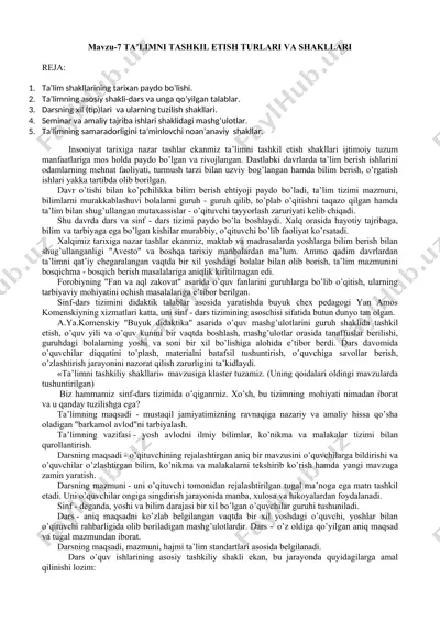 ta’limni tashkil etish turlari va shakllari — DOCX
