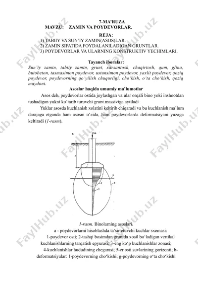poydevorlar va ularning konstruktiv yechimlari — DOCX