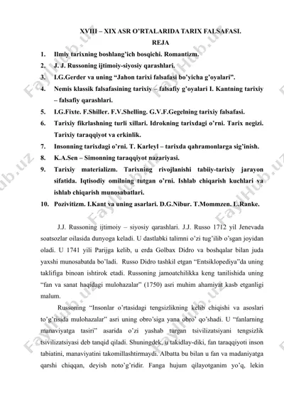 xviii – xix asr o'rtalarida tarix falsafasi — DOCX