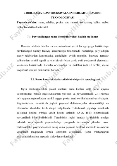 rama konstruksiyalarni ishlab chiqarish texnologiyasi — DOCX