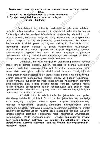 byudjetlashtirish va xarajatlarni nazorat qilish — DOCX
