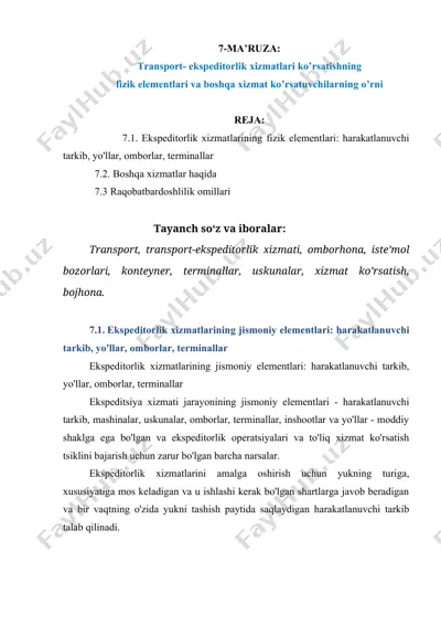 transport-ekspeditorlik xizmatlarining fizik elementlari — DOCX