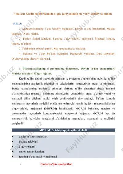 kredit-modul tizimida o’quv jarayonining me’yoriy-uslubiy ta’minoti — DOCX