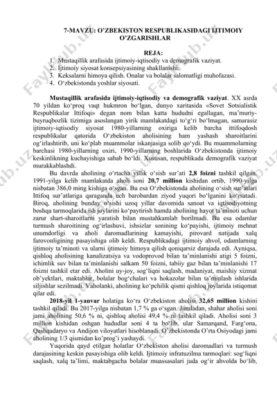 o'zbekiston respublikasidagi ijtimoiy o'zgarishlar — DOCX