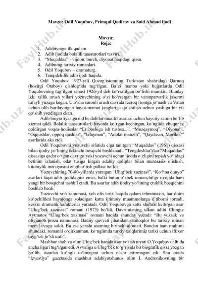 odil yoqubov, primqul qodirov va said ahmad ijodi — DOCX
