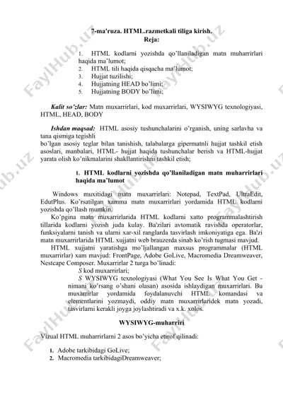 7-ma'ruza. html.razmetkali tiliga kirish — DOCX