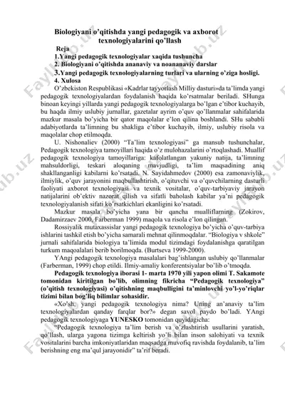 biologiyani o’qitishda yangi pеdаgоgik va axborot tехnоlоgiyalаrini qo’llash — DOCX