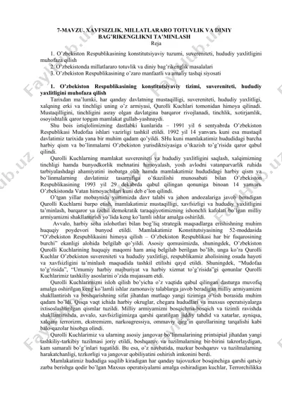 o'zbekiston respublikasining konstitutsiyaviy tuzumi va hududiy ya'xlitligi — DOCX