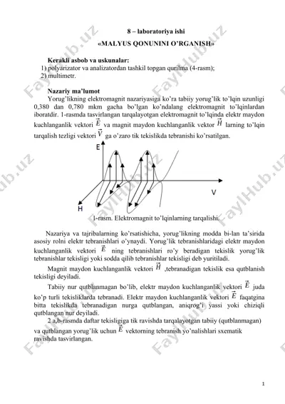 malyus qonunini o’rganish laboratoriya ishi — DOCX
