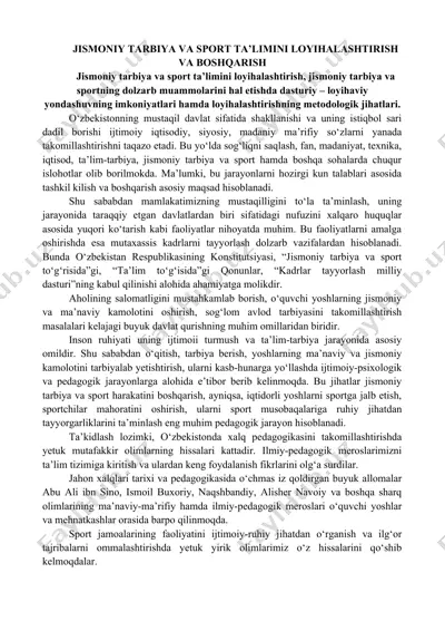 jismoniy tarbiya va sport ta’limini loyihalashtirish va boshqarish — DOCX